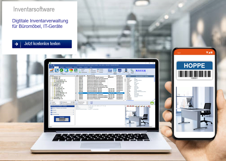 Inventarverwaltung für Inventar Büromöbel IT-Equipment mit Barcode Etiketten Inventarverwaltung mit Inventaretiketten